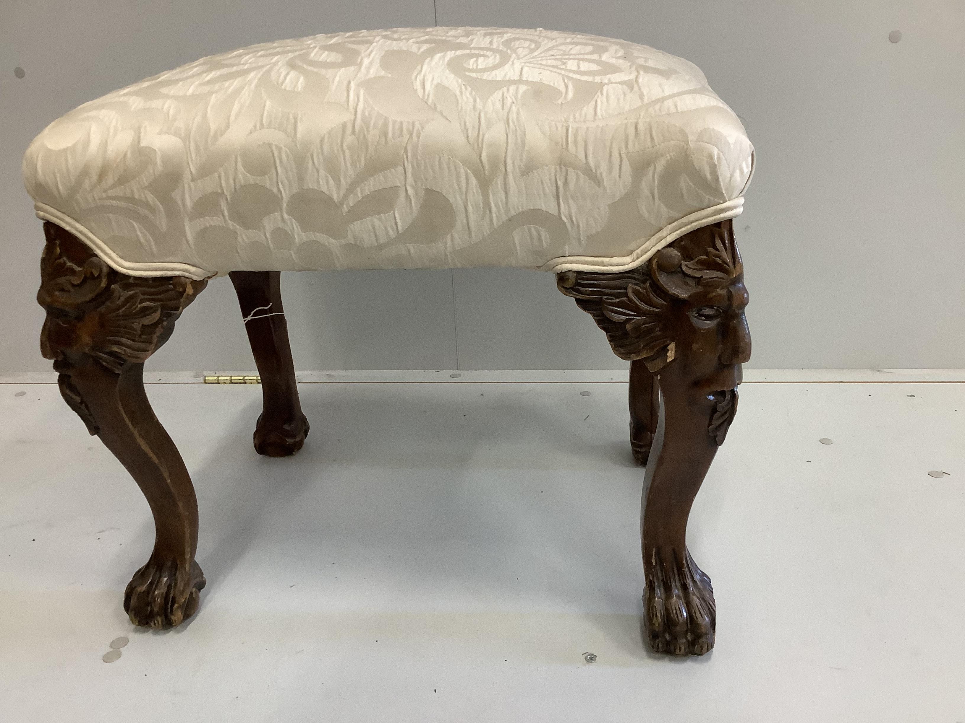 A George II style mahogany dressing stool, width 56cm, depth 40cm, height 48cm